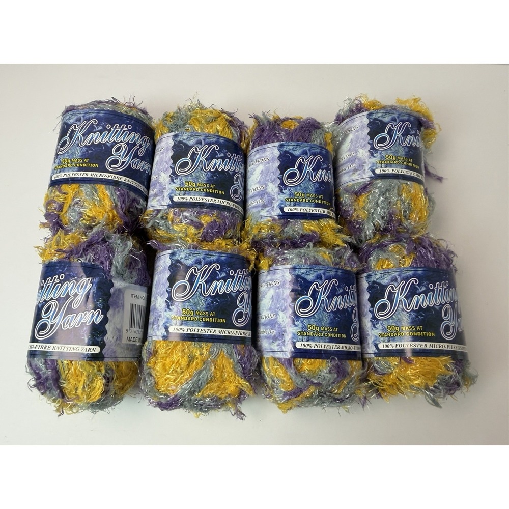 Knitting Yarn 100% Polyester Micro-fiber Yellow Purple Blue Eyelash Yarn Lot 8